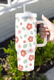 White Floral Print Stainless Large Portable Cup 1200ml