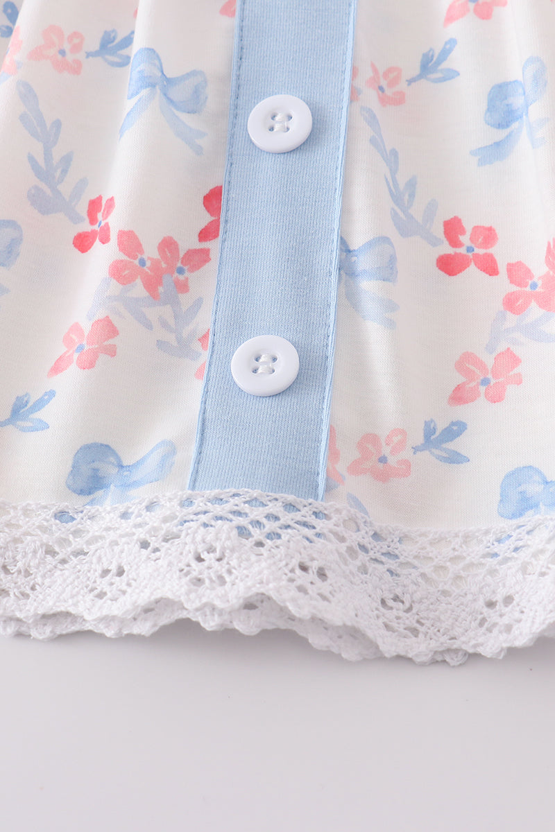 Blue bow lattice print bloomer set