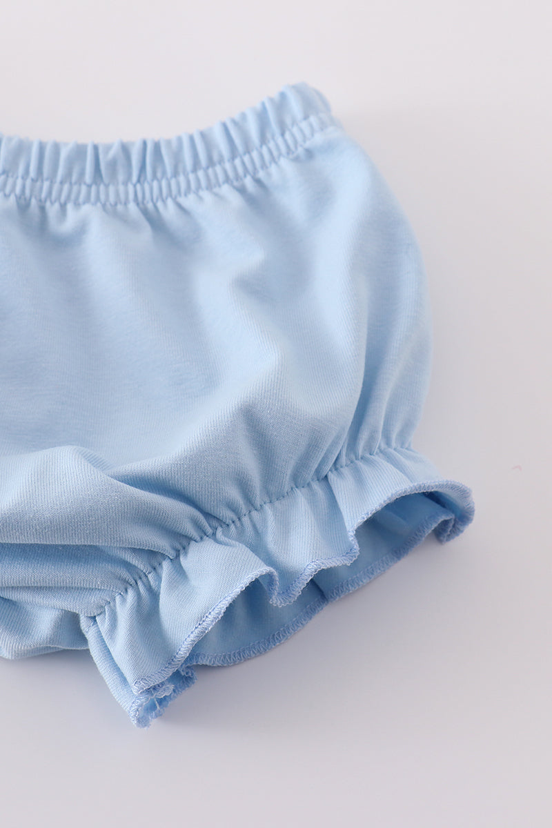 Blue bow lattice print bloomer set