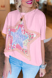 White Vibrant Star Patchwork Loose T-shirt