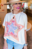 White Vibrant Star Patchwork Loose T-shirt