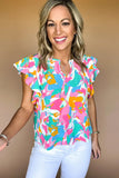 Estimated Shipping Date：04/30/2024 Abstract Print Smocked Notched Neck Ruffle Blouse