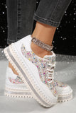 White Shiny Sequin Slip On Thick Sole Flat Shoes