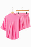 Bright Pink Textured Chest Pocket Half Sleeve Shirt Shorts Set