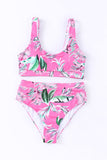 Rose Tropical Scoop Neck Ribbed High Waist Bikini Set