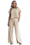 Estimated Shipping Date：04/21/2024 Raw Hem Loose Tee and Wide Leg Pants Set