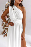 White Ruched High Split Cutout Back Sleeveless Maxi Wrap Dress