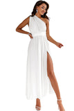 White Ruched High Split Cutout Back Sleeveless Maxi Wrap Dress