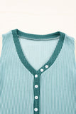 Mint Green Button Contrast V Neck Corded Tank Top