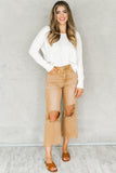 Brown Distressed Hollow-out High Waist Flare Jeans
