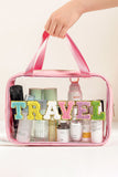 Pink TRAVEL Chenille Patch Clear Makeup Bag