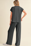 Carbon Grey Corded Exposed Seam T-shirt and Wide Leg Pants Set
