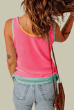 Estimated Shipping Date：05/14/2024 Pink Color Block Patched Pocket Waffle Knit Tank Top