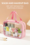 Pink TRAVEL Chenille Patch Clear Makeup Bag