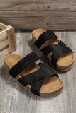 Beige Braided Detail Criss Cross Platform Sandals