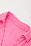 Bright Pink Textured Chest Pocket Half Sleeve Shirt Shorts Set