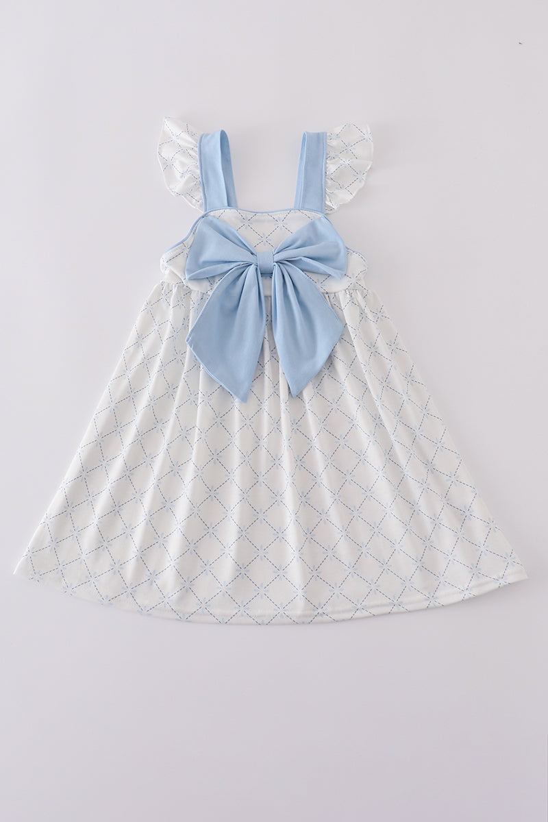Blue bow classic lattice charm dress