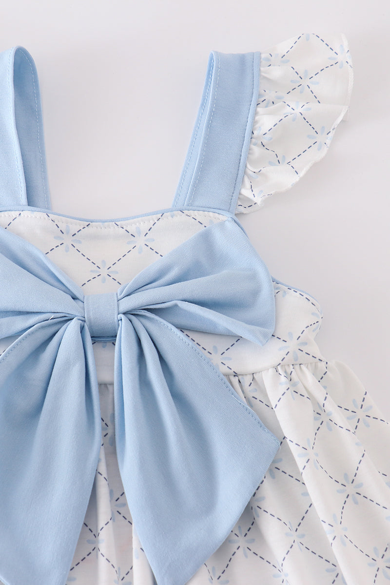 Blue bow classic lattice charm dress