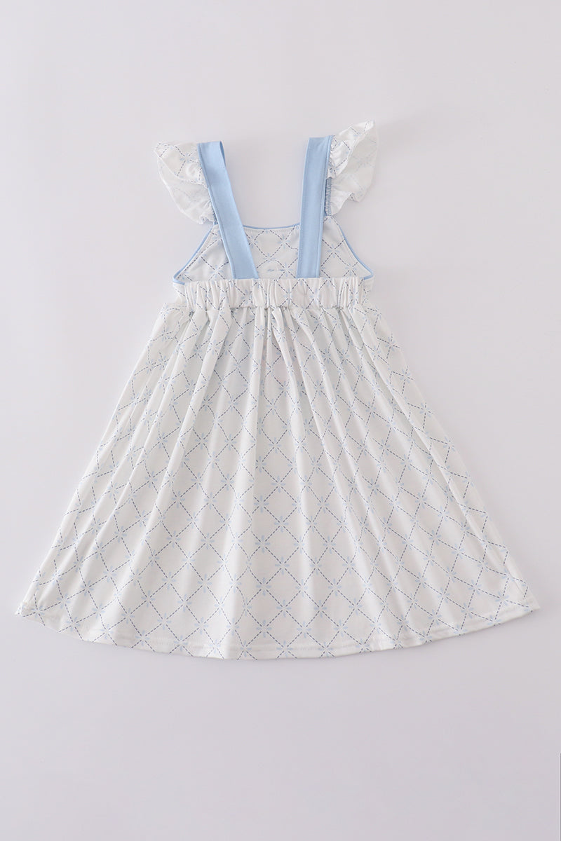 Blue bow classic lattice charm dress