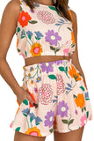 Estimated Shipping Date：04/21/2024 Vintage Floral Cropped Tank and Frill High Waist Shorts Set