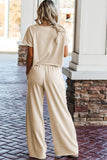 Estimated Shipping Date：04/21/2024 Raw Hem Loose Tee and Wide Leg Pants Set