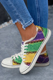 Multicolor Leopard Color Block Lace Up Canvas Shoes