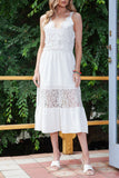 White Lace Deep V Wedding Guest Sleeveless Maxi Dress