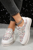 White Shiny Sequin Slip On Thick Sole Flat Shoes