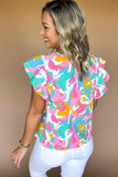 Estimated Shipping Date：04/30/2024 Abstract Print Smocked Notched Neck Ruffle Blouse