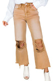 Brown Distressed Hollow-out High Waist Flare Jeans