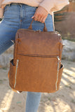 Chestnut Vintage Leather Large Zipper Backpack