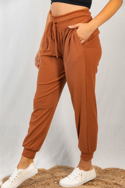 High Waisted Solid Lightweight Joggers in Rust