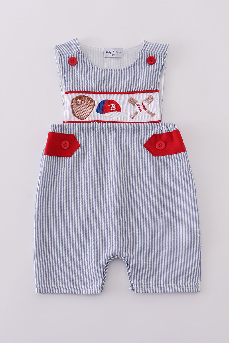 Blue baseball embroidery smocked jonjon