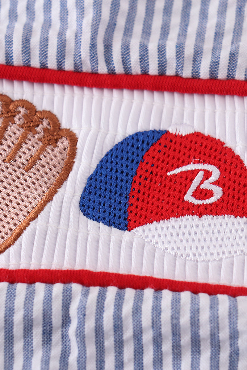 Blue baseball embroidery smocked jonjon