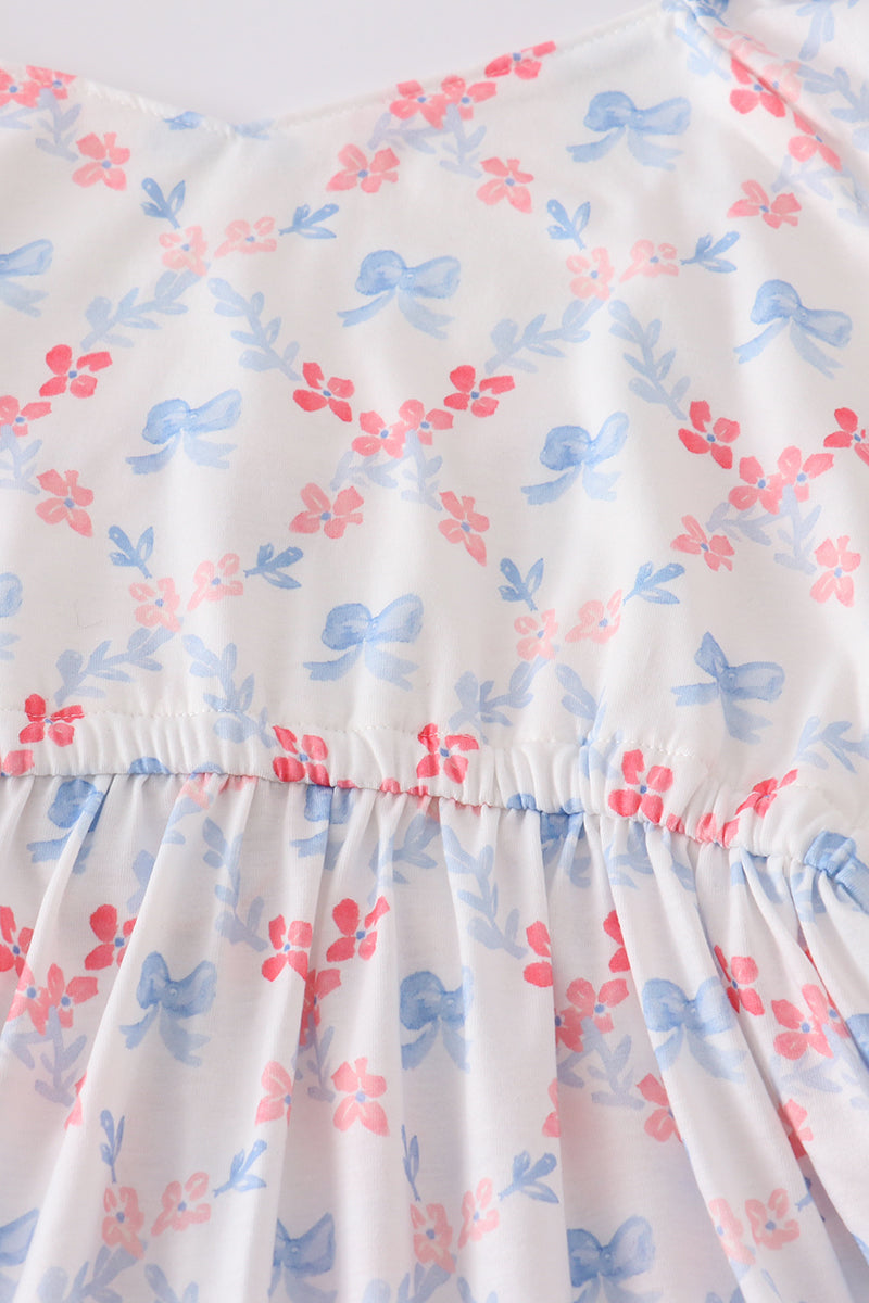 Blue bow lattice print  mom&me dress