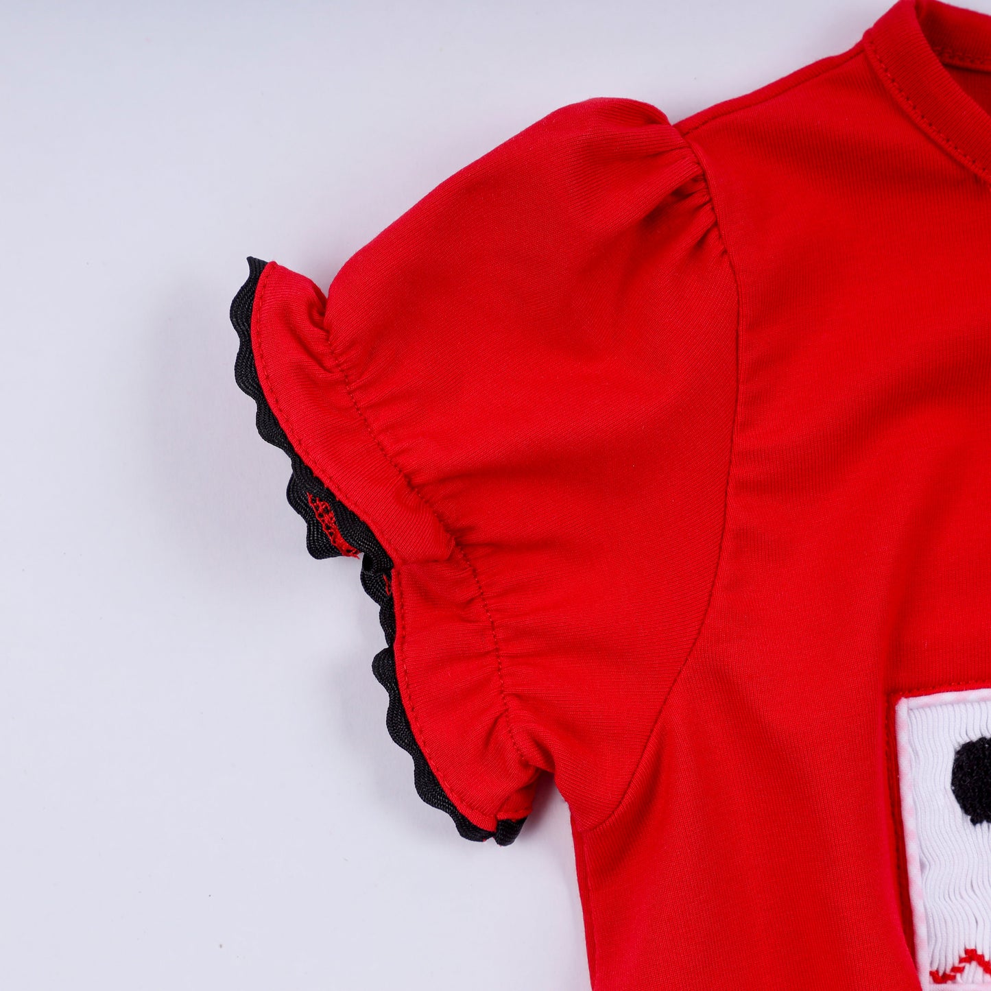 Red character hand smocked bubble