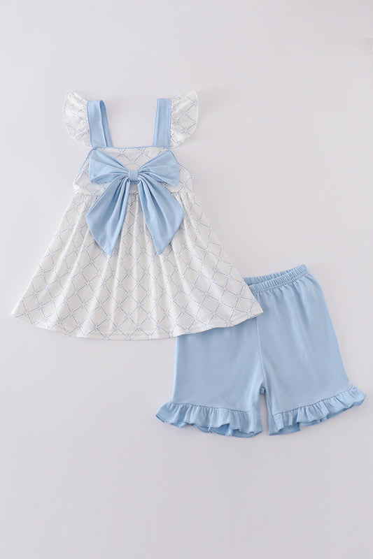Blue bow classic lattice charm  set