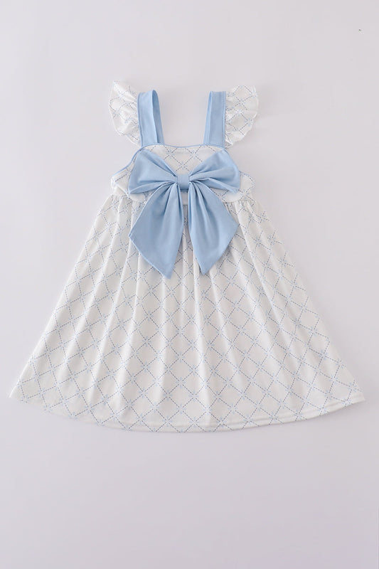 Blue bow classic lattice charm  dress