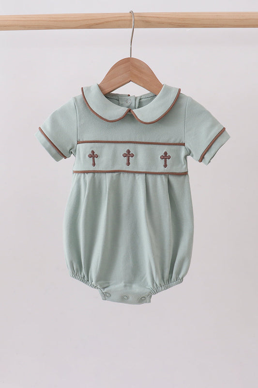 Sage cross embroidery peter pan collar bubble